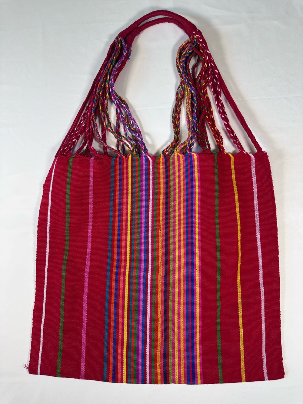 Handwoven Red Striped Tote Bag - Artisan Women’s Handbag
